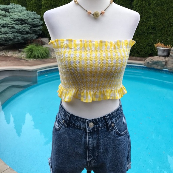 Sunny Yellow Print Smocked Summer Tube Top - Picture 4 of 6
